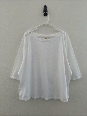 Pact White 100% Organic Cotton Slub Boatneck Shoulder Button Top Tee XXL